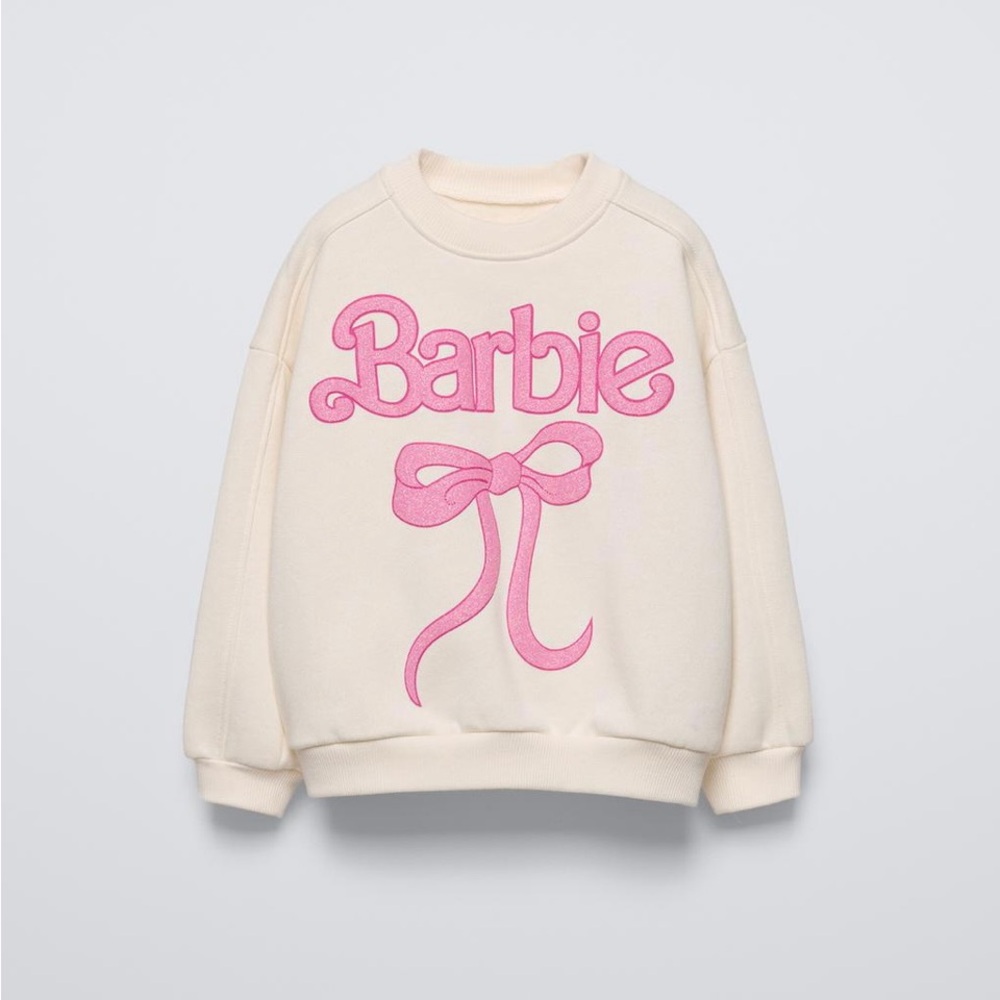 Zara Cream Sweatshirt with Pink Barbie Logo